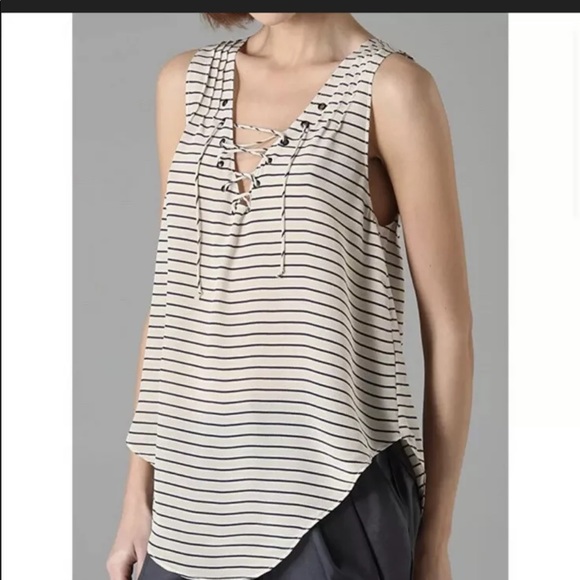 The Reformation 100% Silk Striped Lace Up Blouse - Picture 3 of 8